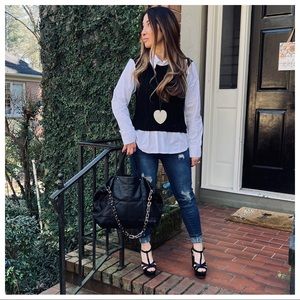 Made in Italy Chic shirt top and black sweater vest detail
